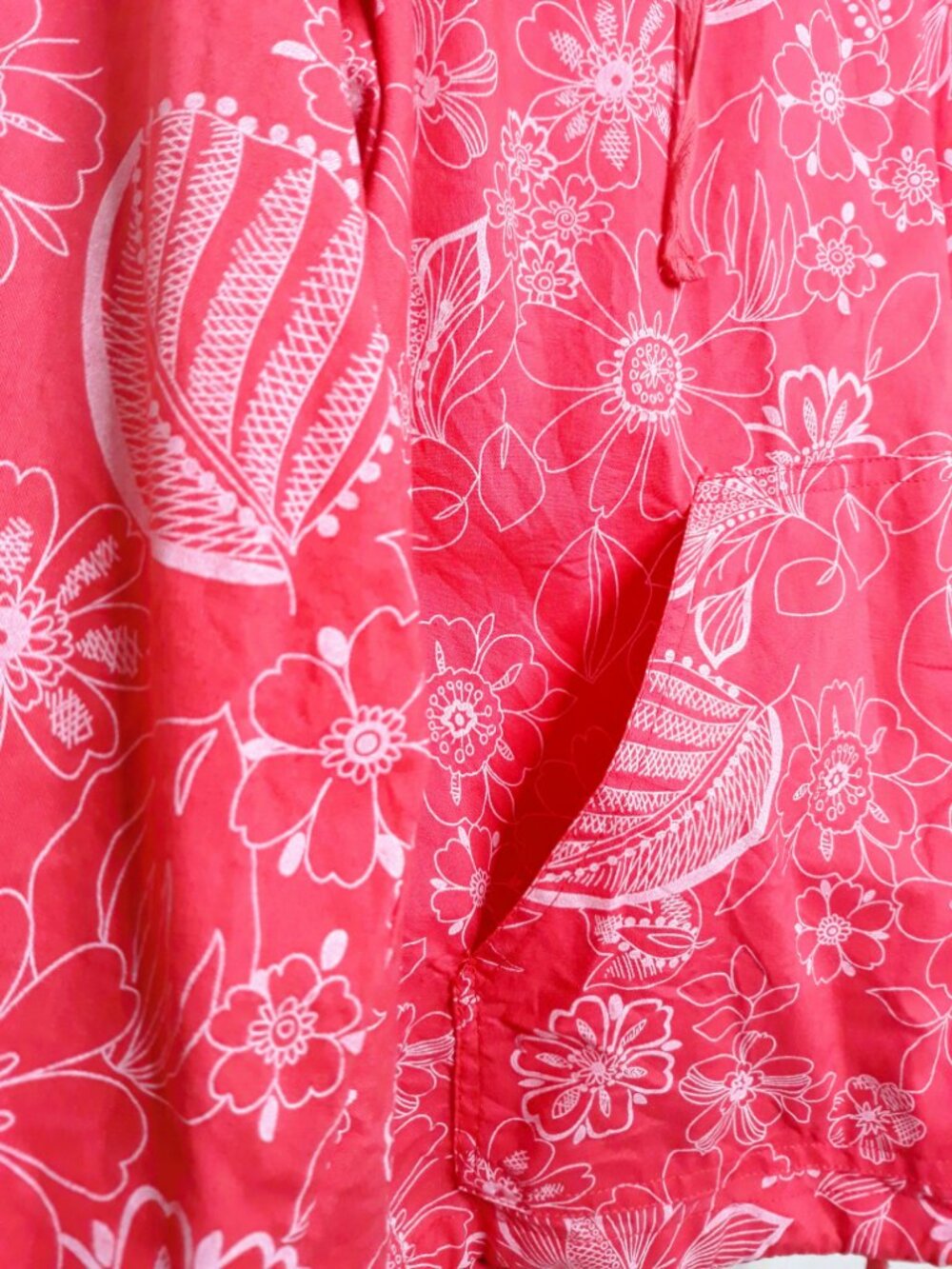 Coral Floral Cotton Zip-Up Jacket with Hood Lightweight - Picture 3 of 8